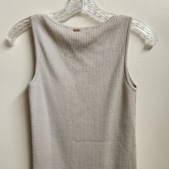 St John Tank Women's P 2 Yellow Label Beige Ribbed Knit Shell Layering Career - Picture 6 of 15